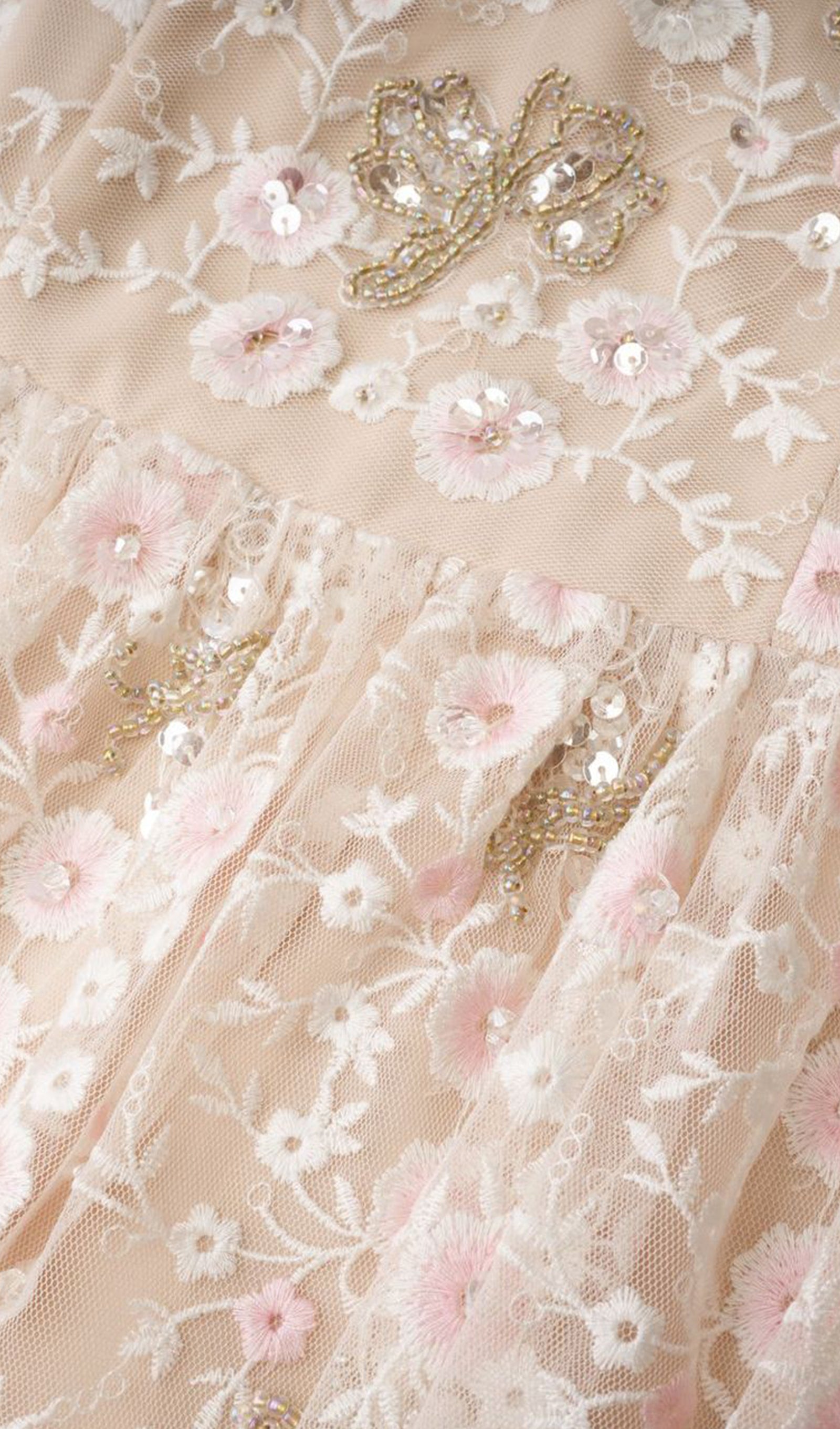 Embroidered Flower Sequins Mesh Maxi Dress