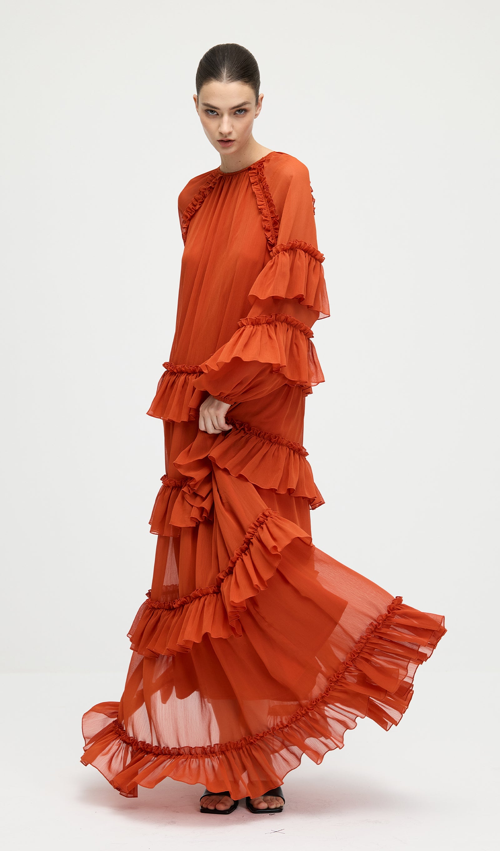 Midikleid in A-Linie mit Blumenmuster und Laternenärmeln