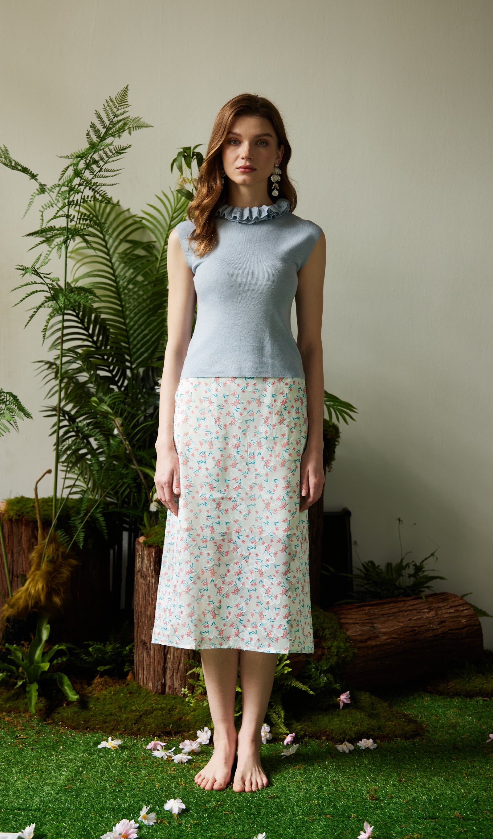 Floral Print Split Midi Skirt