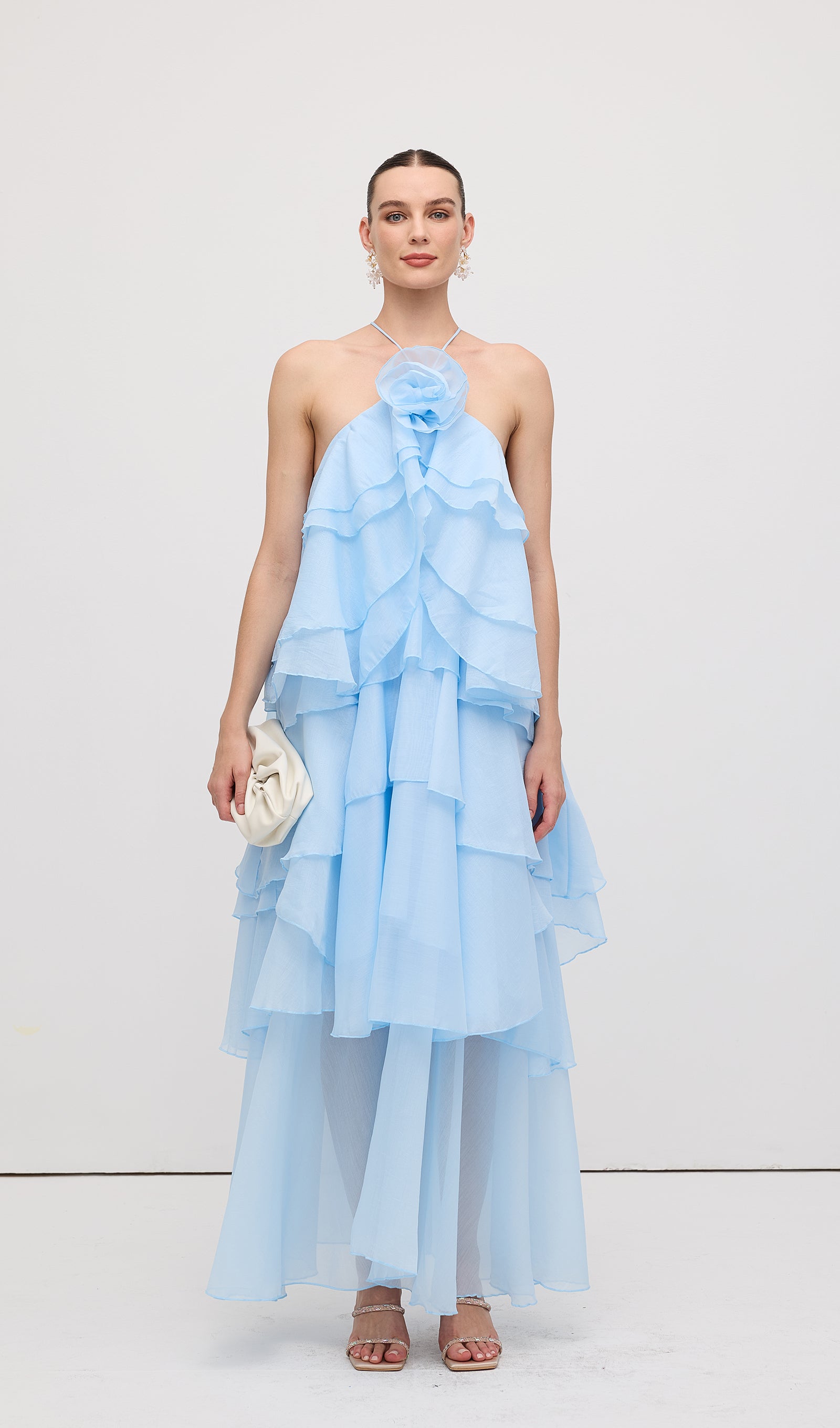 Midikleid in A-Linie mit Blumenmuster und Laternenärmeln