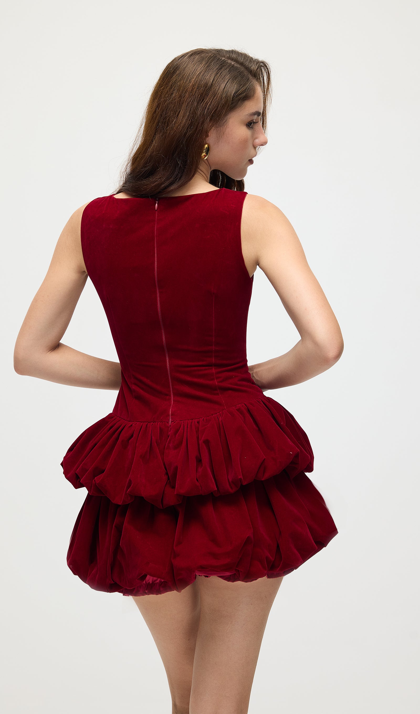 Midikleid in A-Linie mit Blumenmuster und Laternenärmeln