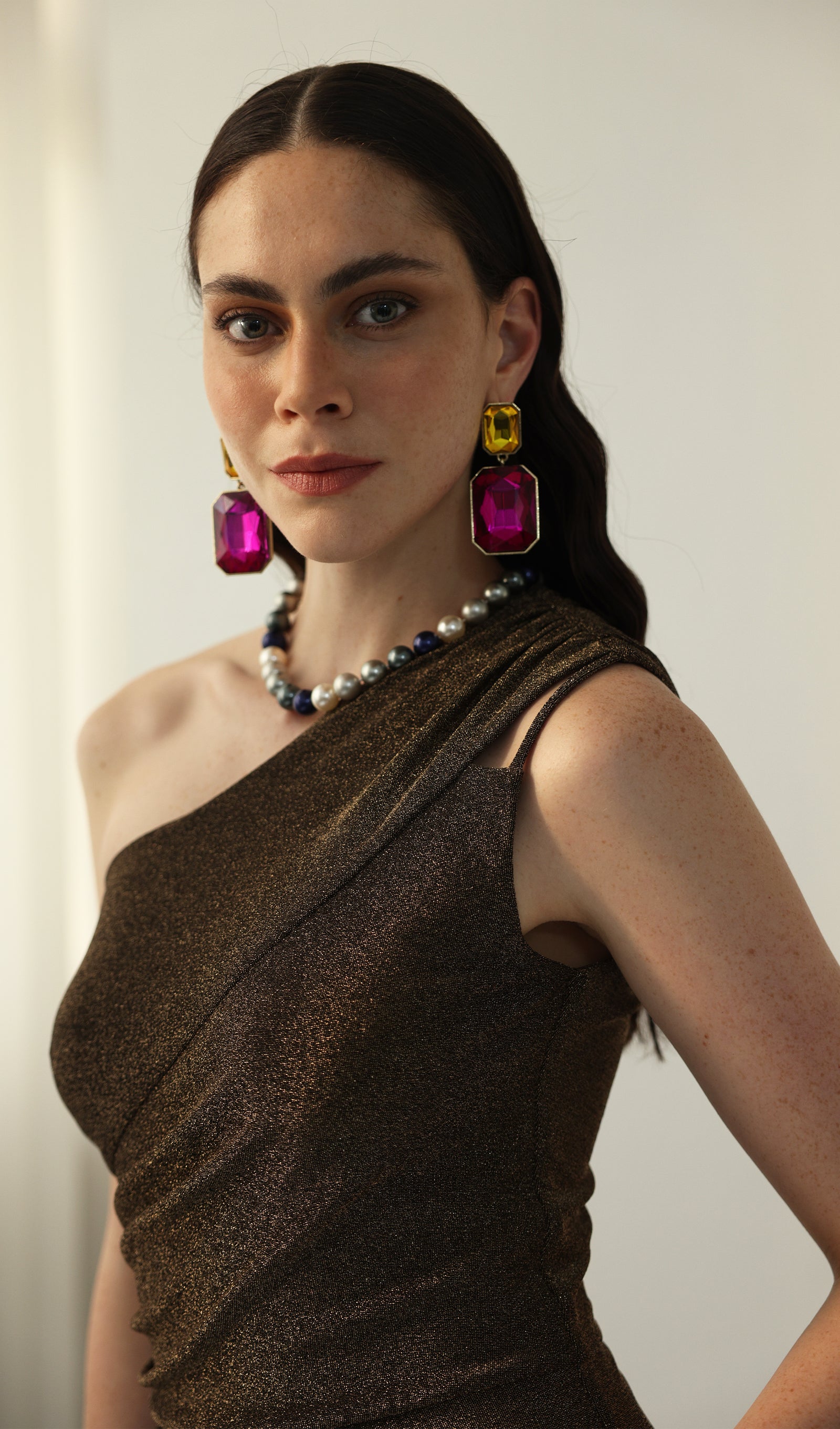 One-Shoulder Glitter Split Maxi Dress