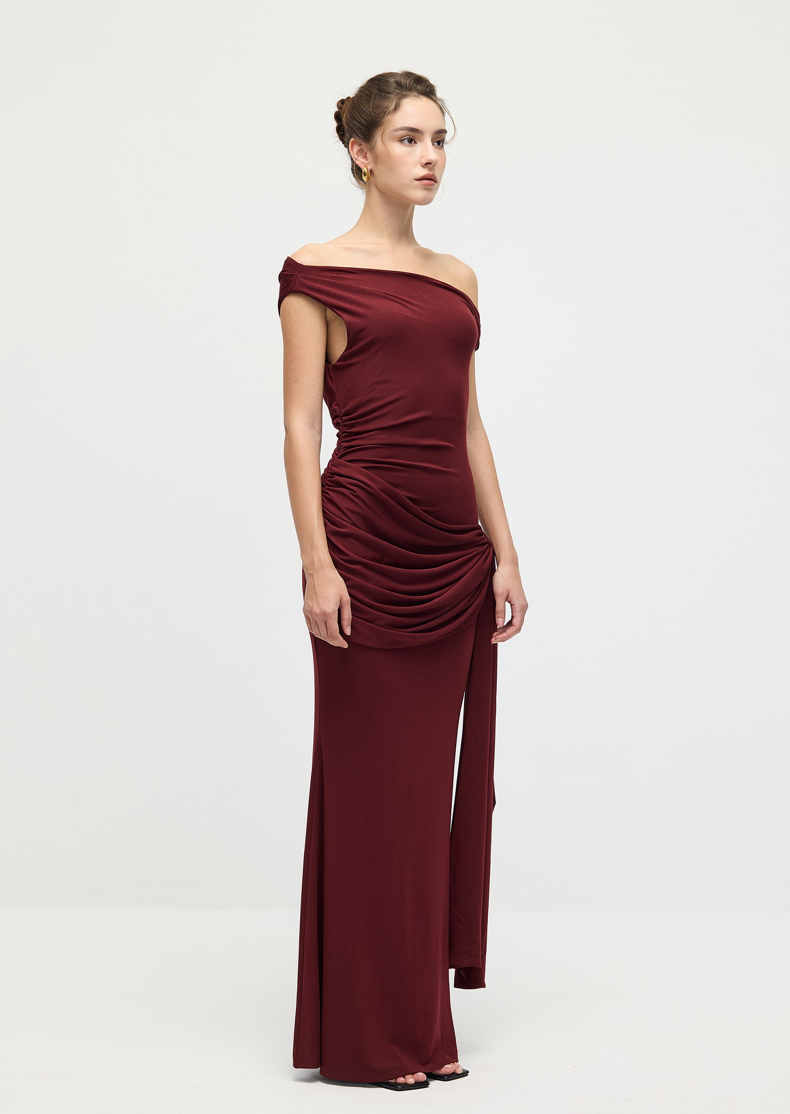Solid Slinky Fishtail Maxi Dress In Mahogany
