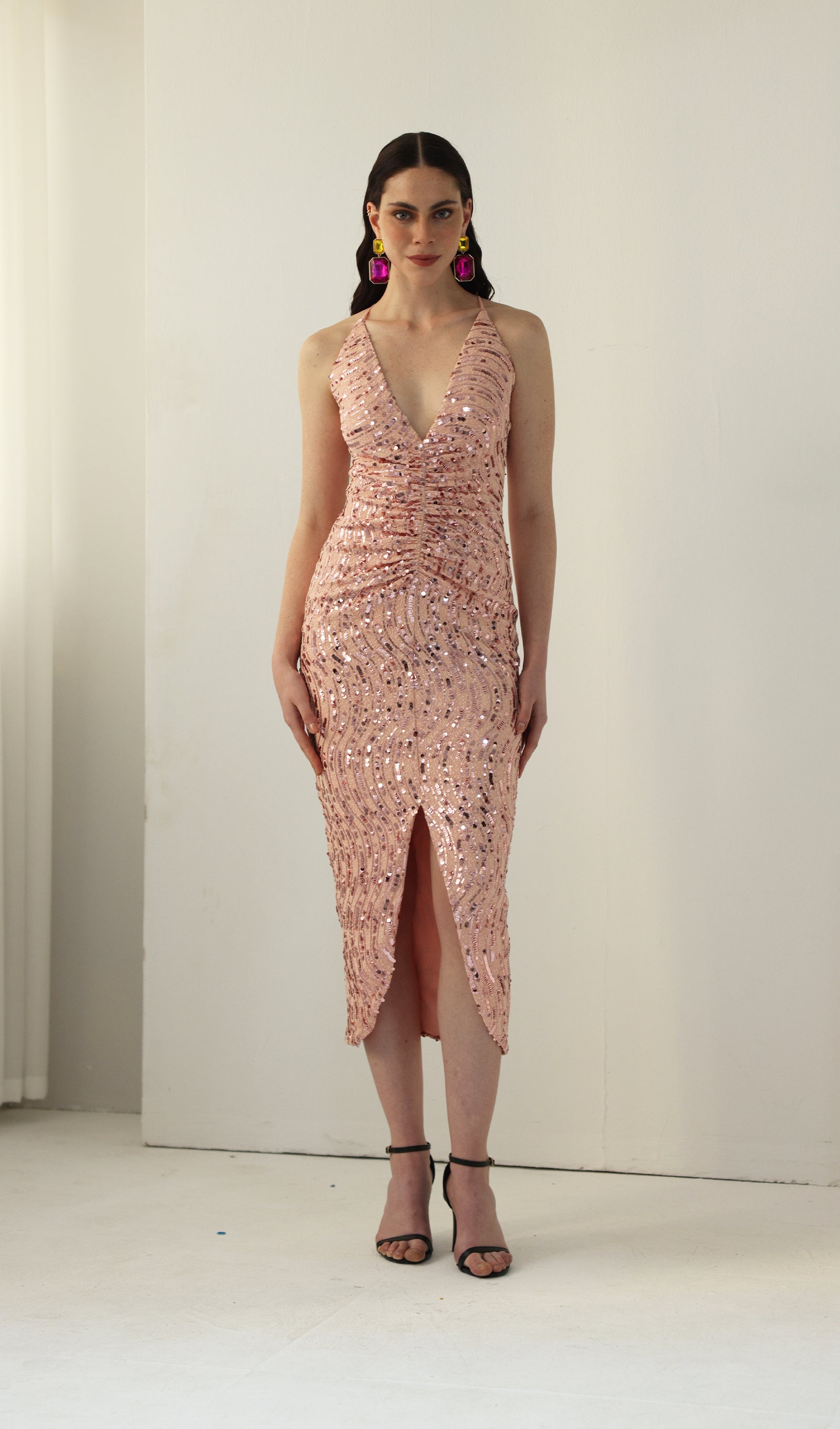Midikleid in A-Linie mit Blumenmuster und Laternenärmeln