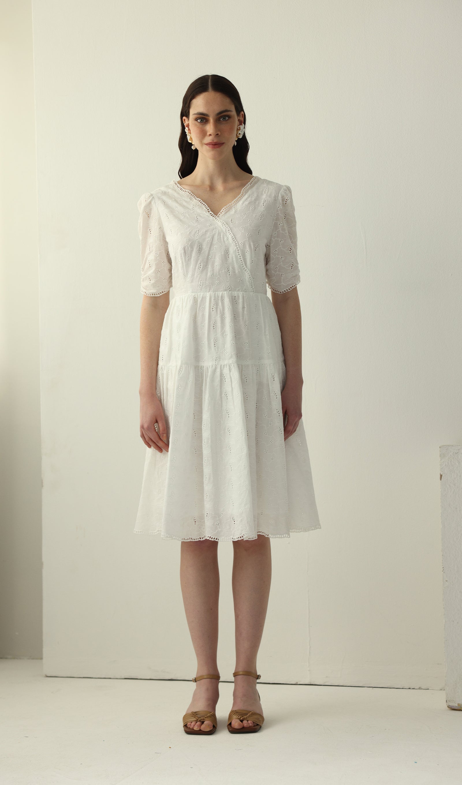 Midikleid in A-Linie mit Blumenmuster und Laternenärmeln