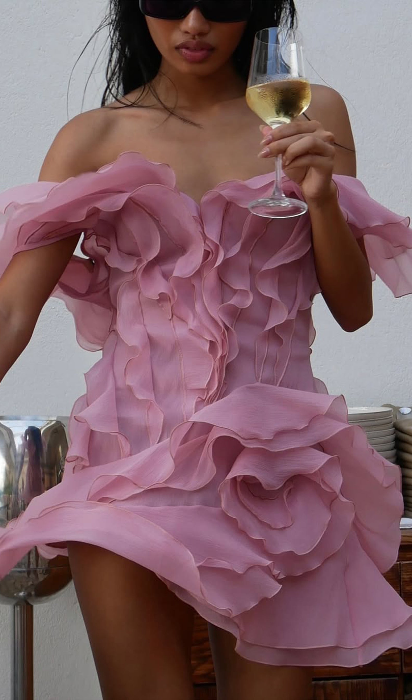 Midikleid in A-Linie mit Blumenmuster und Laternenärmeln