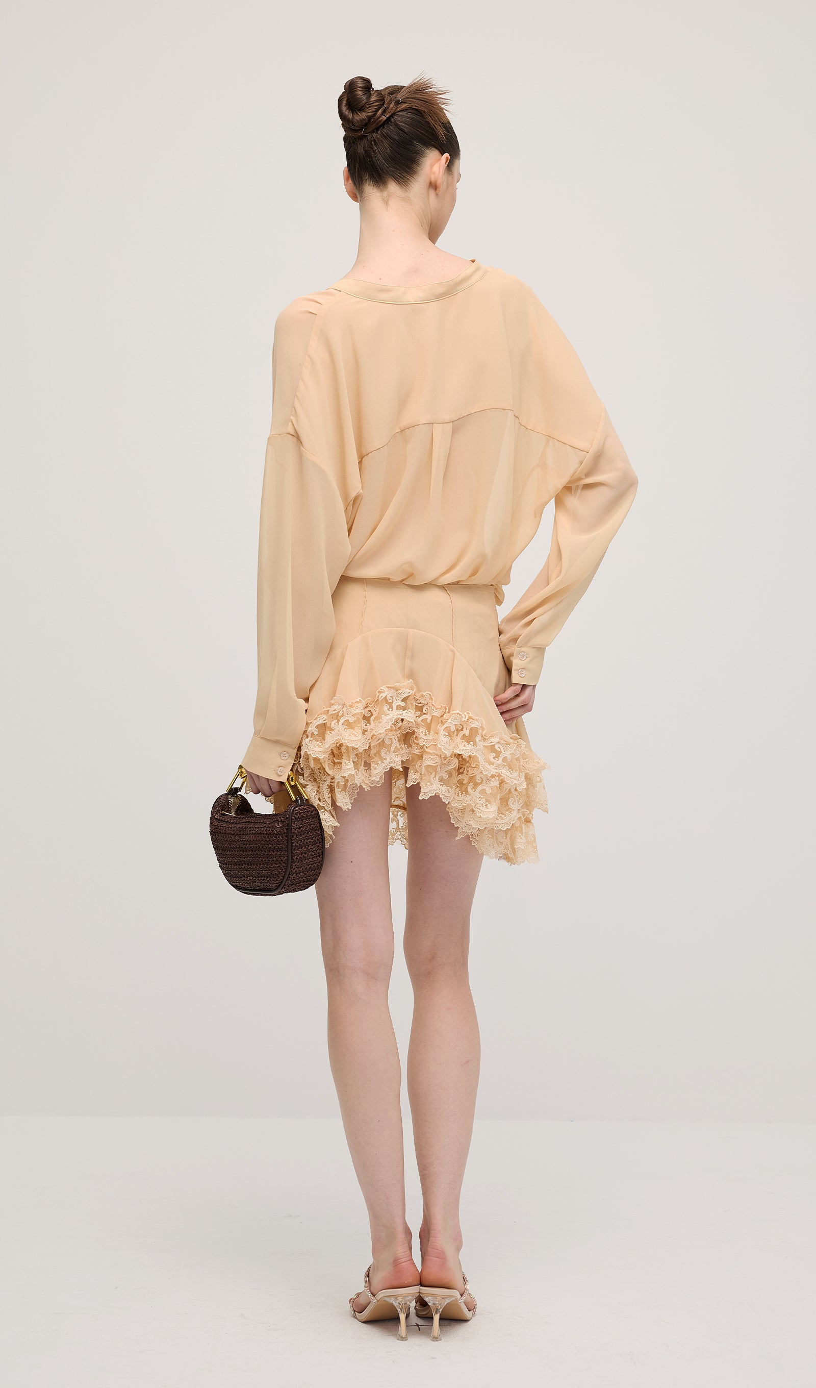 Long Sleeves Layered Folds Mini Dress Set
