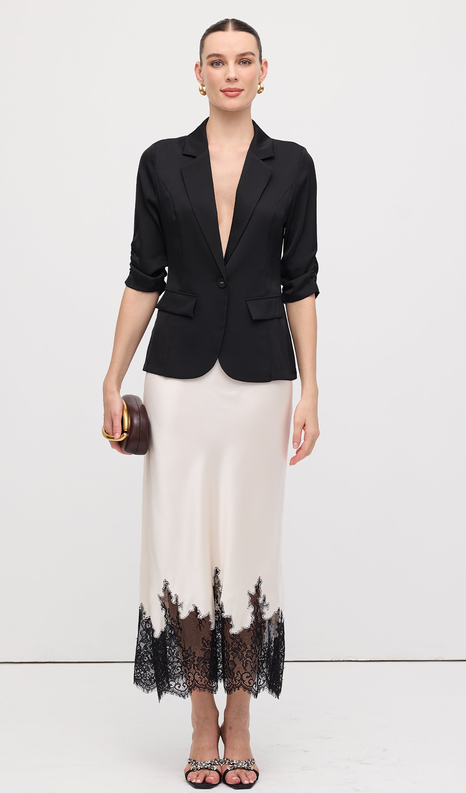 Lace Satin Midi Skirt