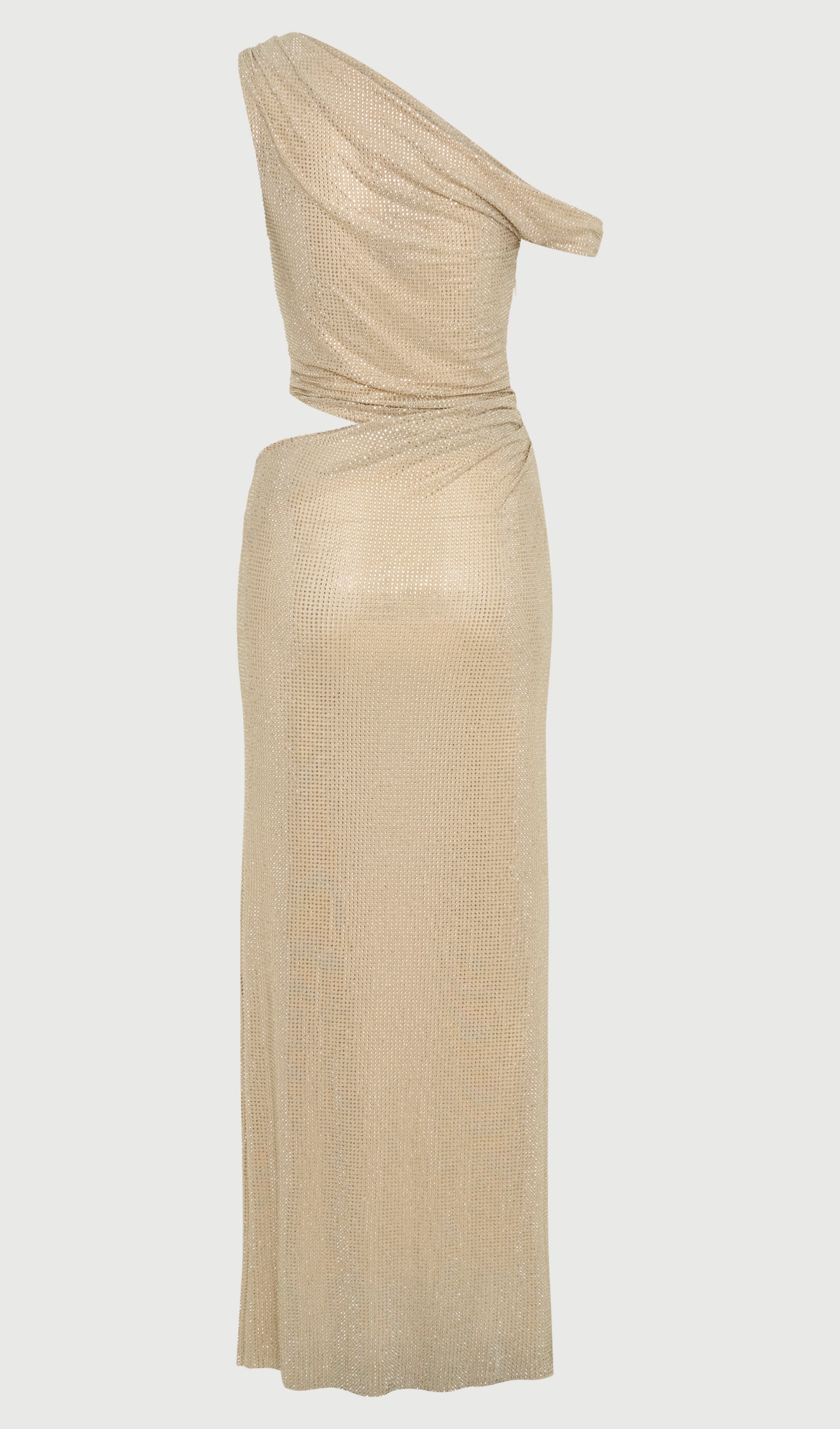 Diamante One Shoulder Maxi Dress In Gold