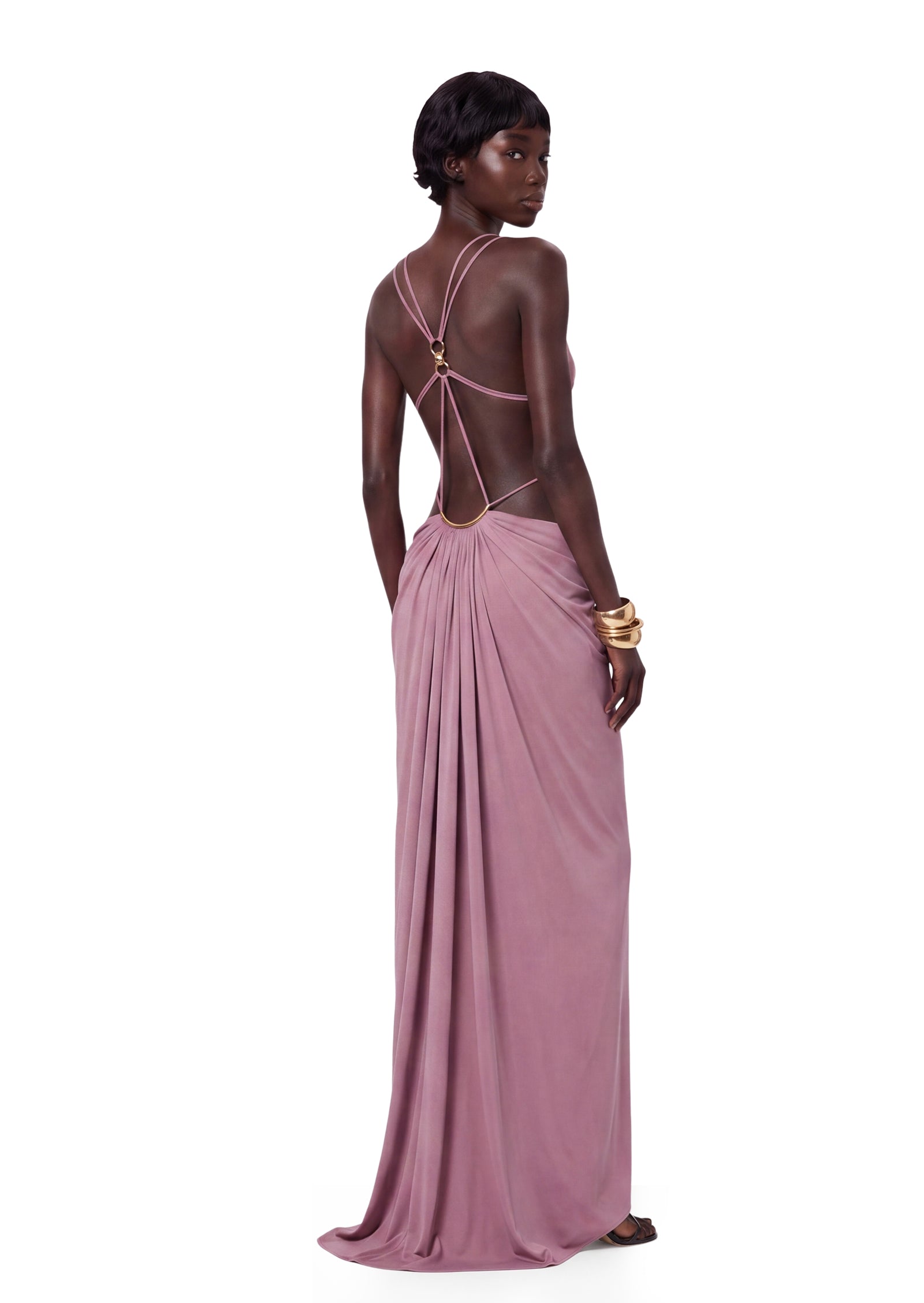 Kaelem Open Back Stretch Maxi Dress In Grayish Pink