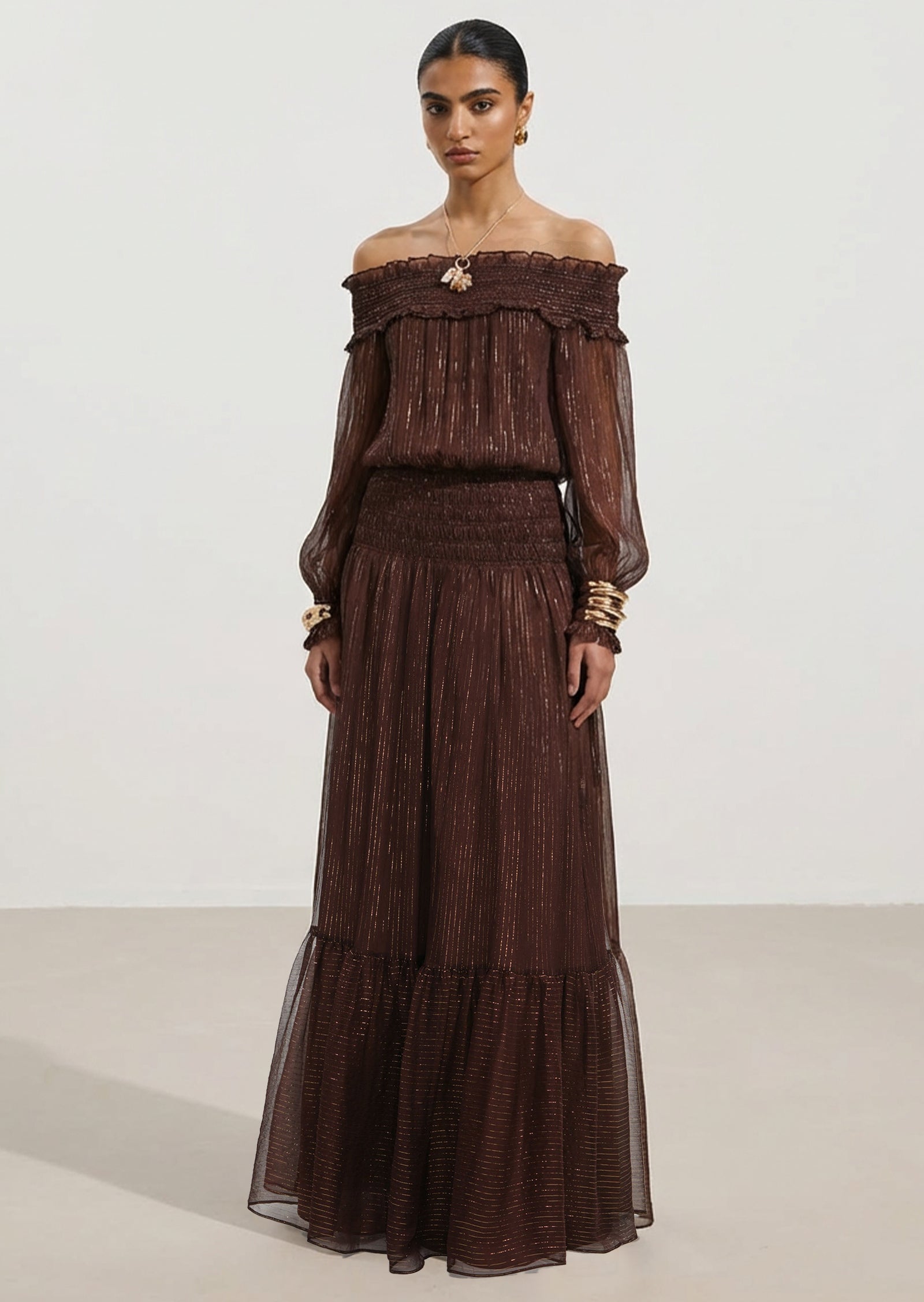 Midikleid in A-Linie mit Blumenmuster und Laternenärmeln