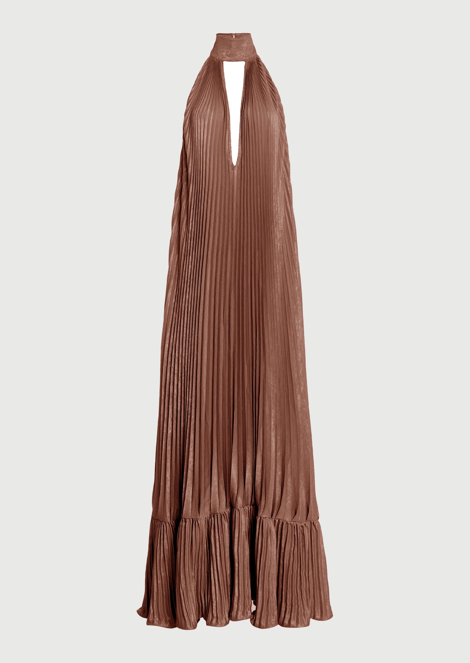 V Neckline Pleats Ruffled Maxi Dress