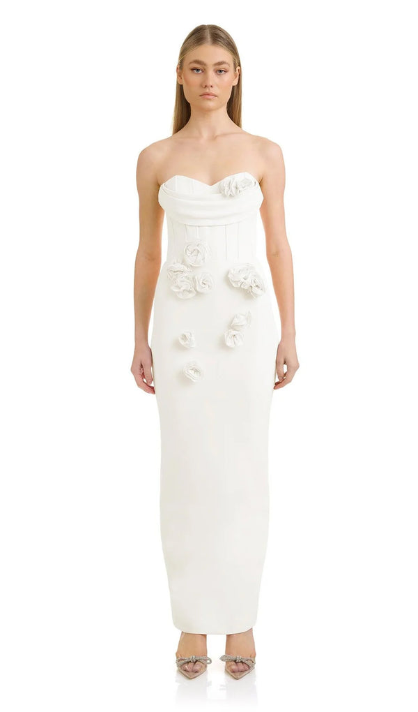 Strapless Flower Embellishments Maxi Dress