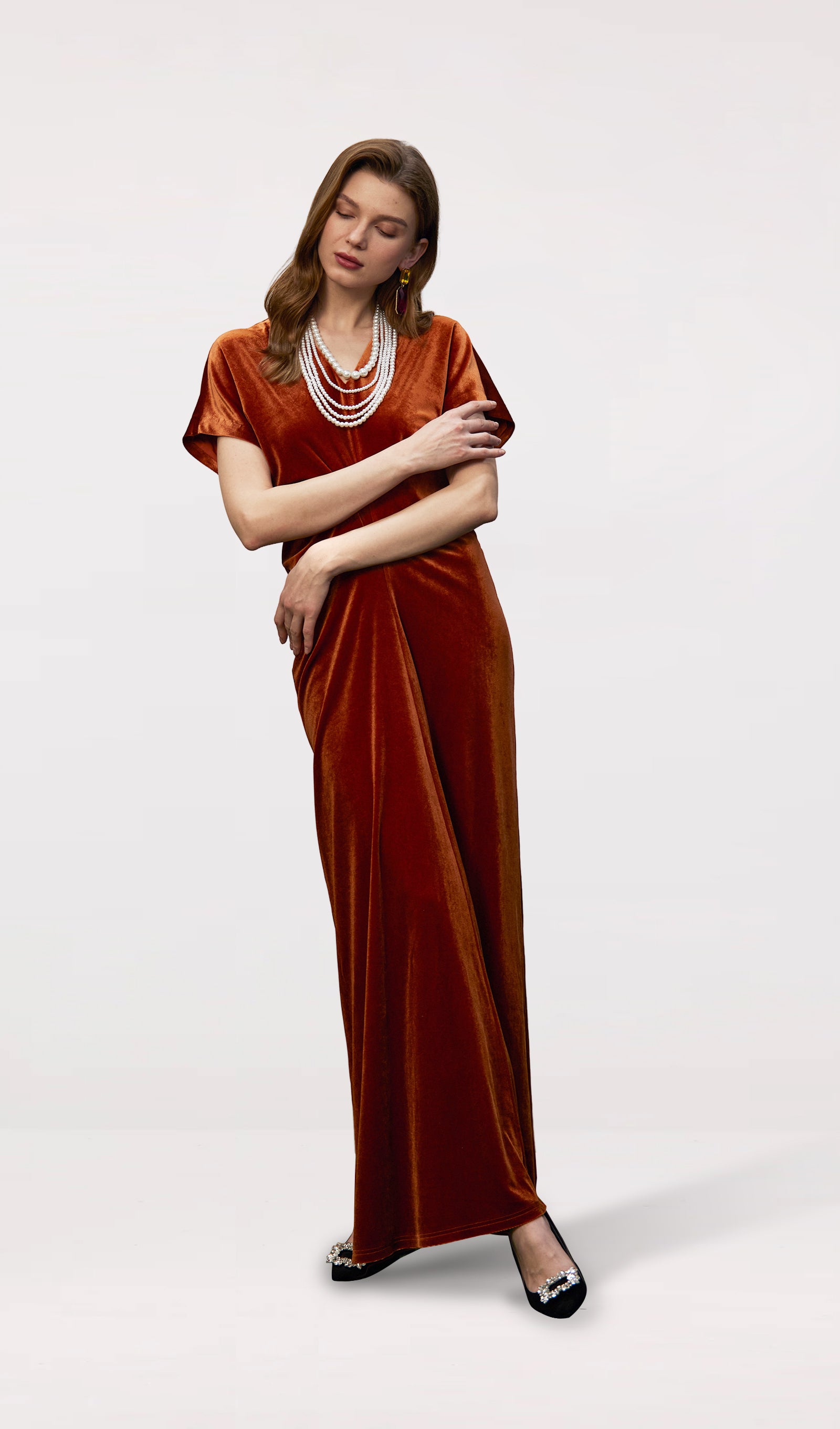 Bias-Cut Velvet Maxi Dress-Copper – Queena Wish