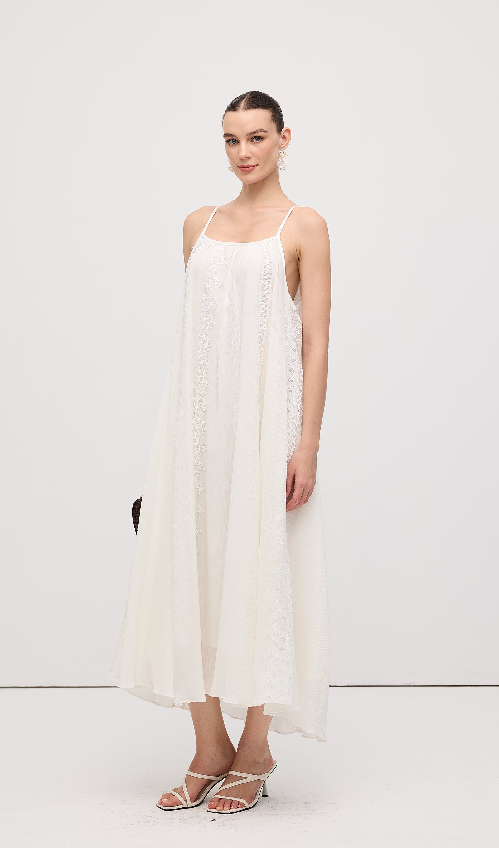 Midikleid in A-Linie mit Blumenmuster und Laternenärmeln