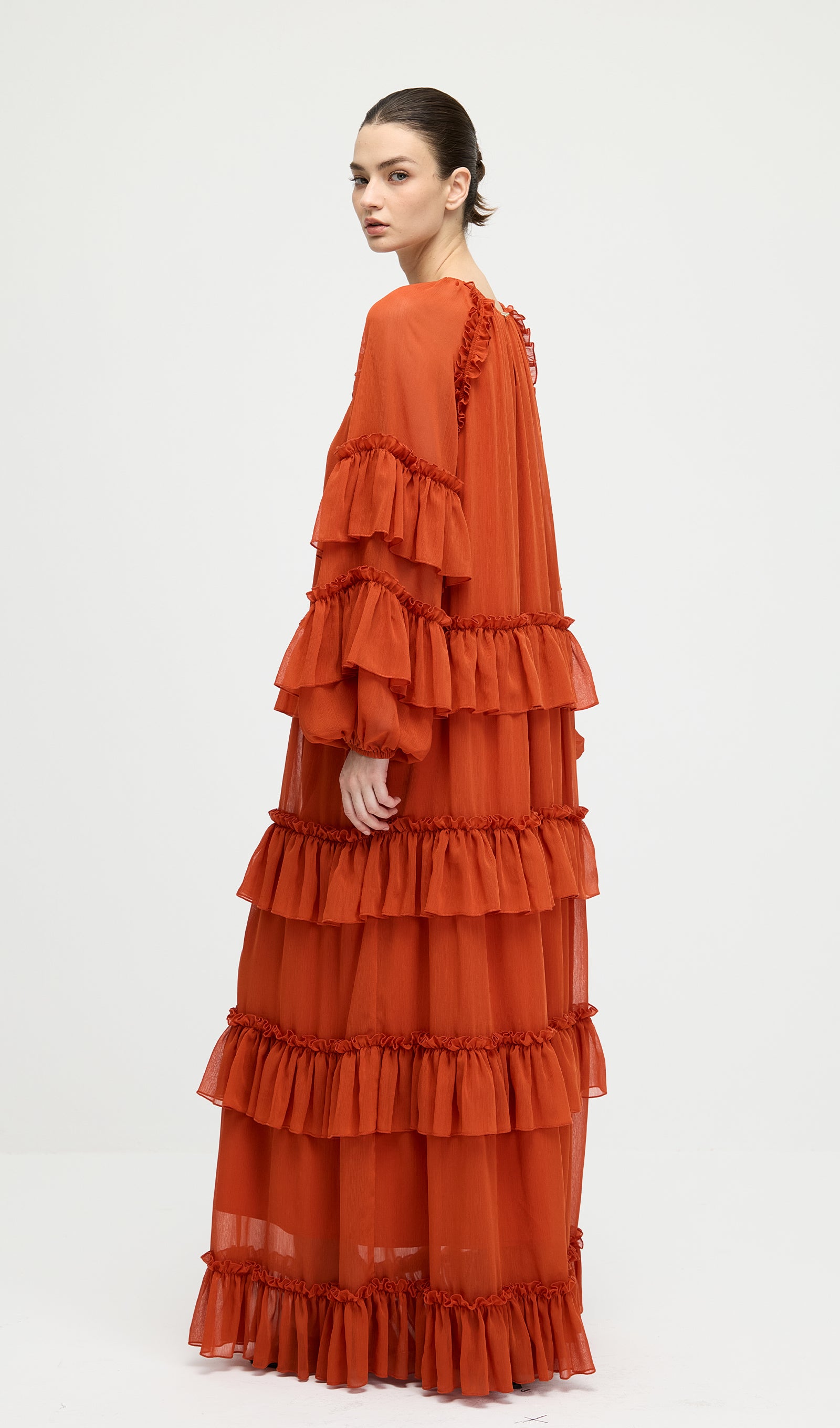 Midikleid in A-Linie mit Blumenmuster und Laternenärmeln