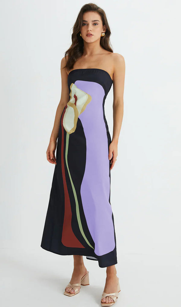 Off Shoulder Printed Summer Midi Dress In Purple