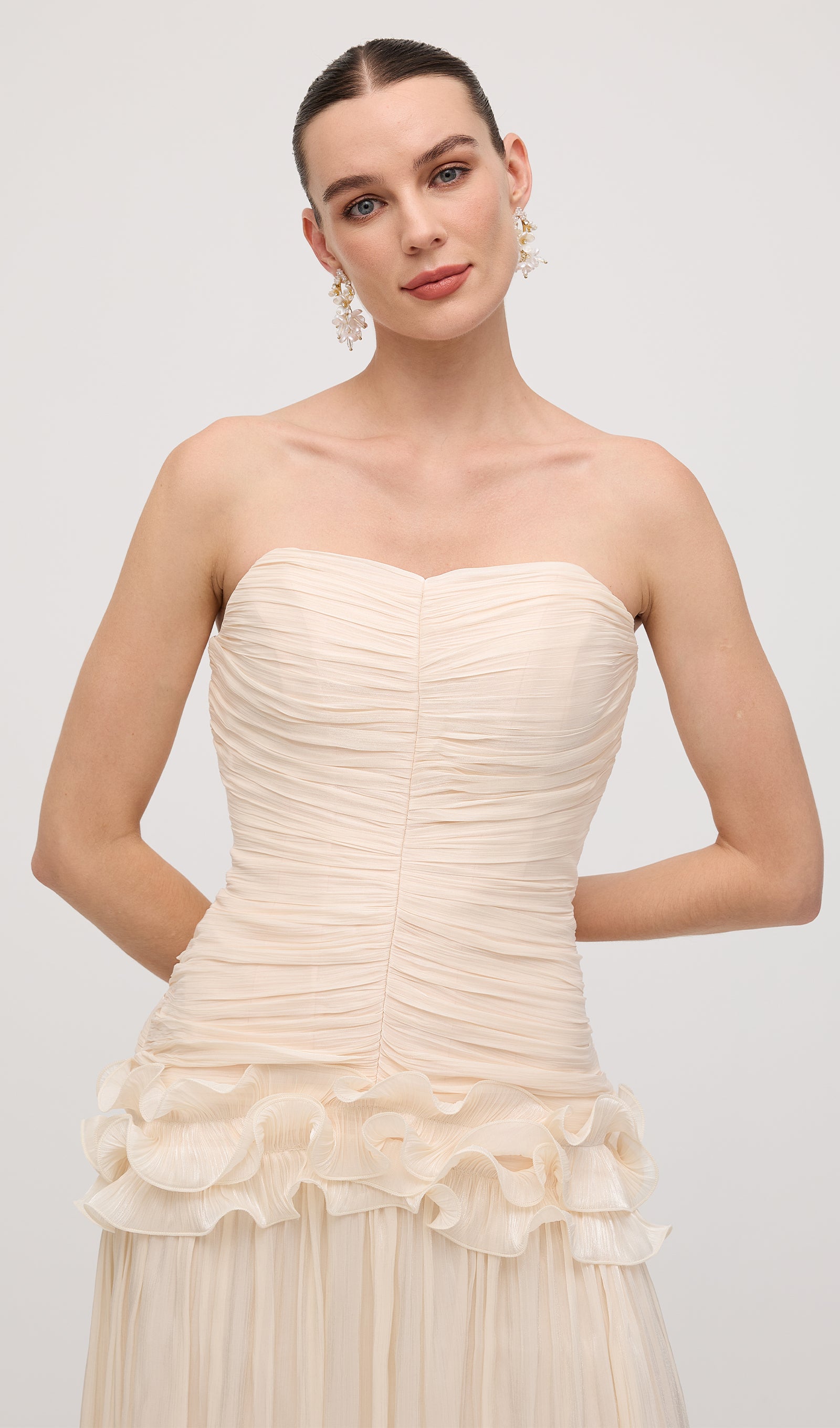 Slim Strapless Ruffle Maxi Dress