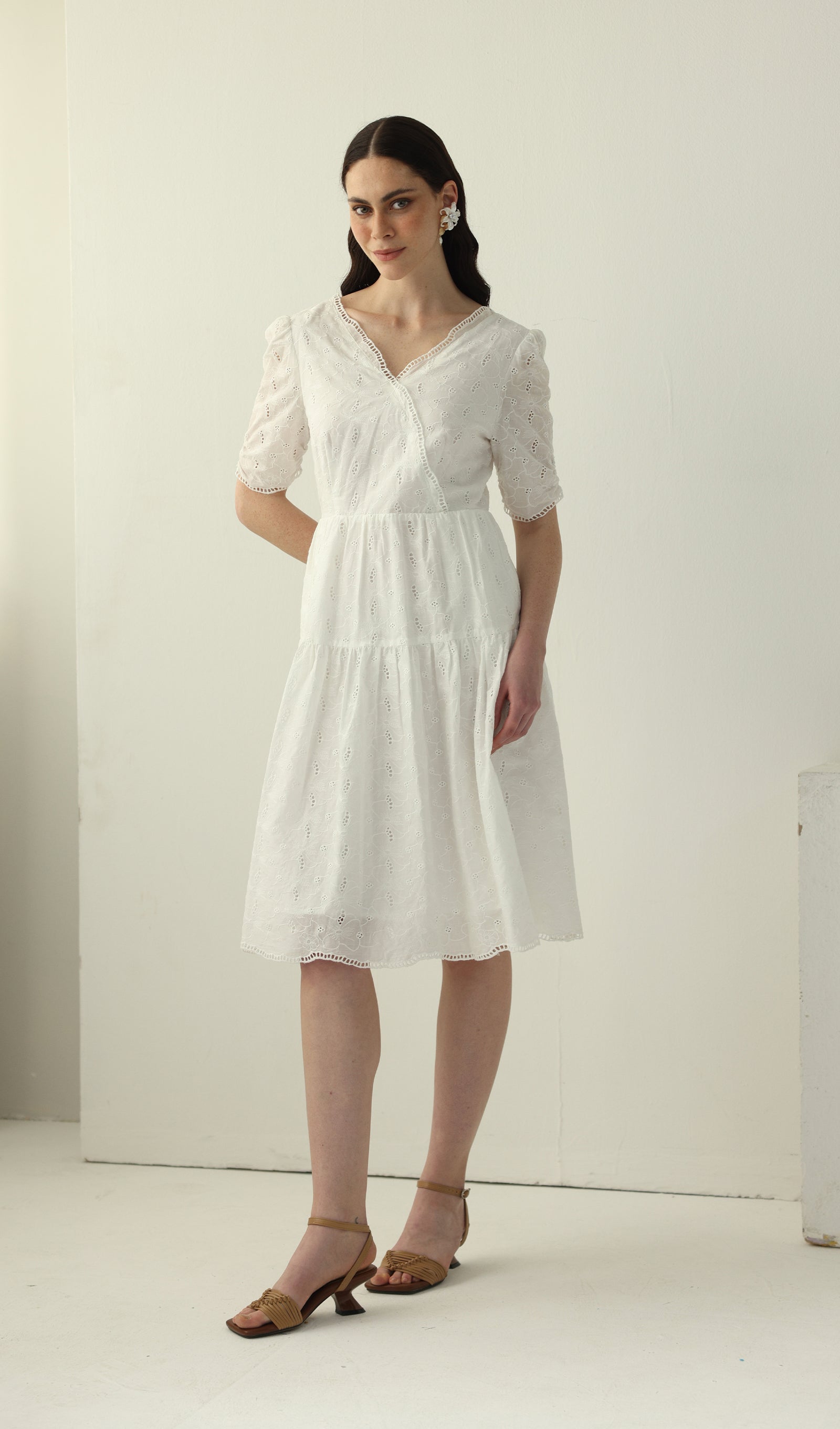 Midikleid in A-Linie mit Blumenmuster und Laternenärmeln