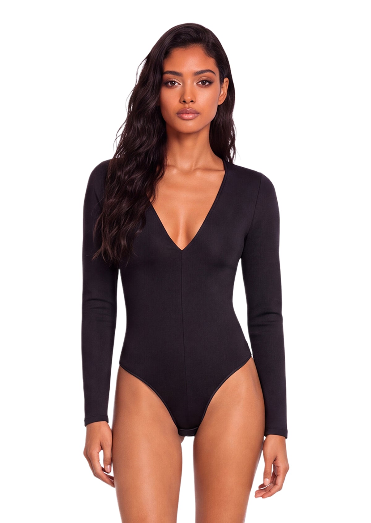 Abelard V Neck Long Sleeve Bodysuit  In Black