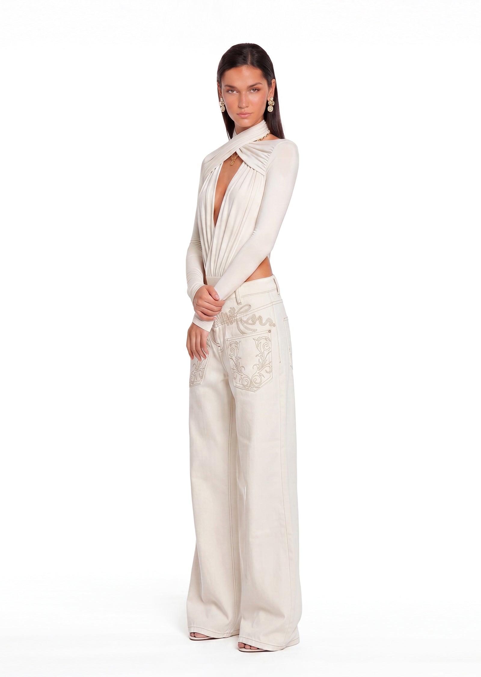 Occhave Cut Out Bodysuit In White