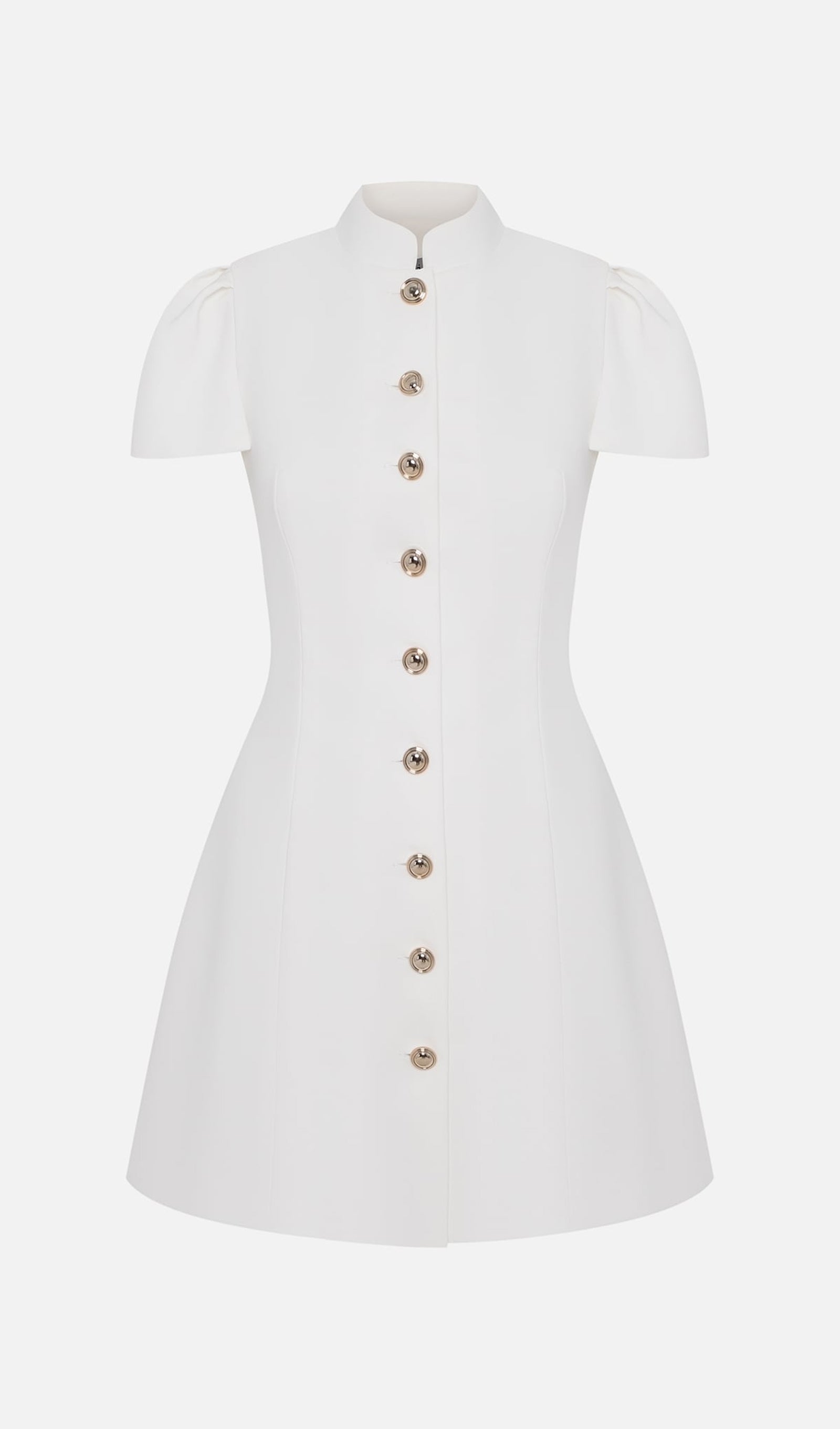 Mini Fitted Dress With Large Buttons In White