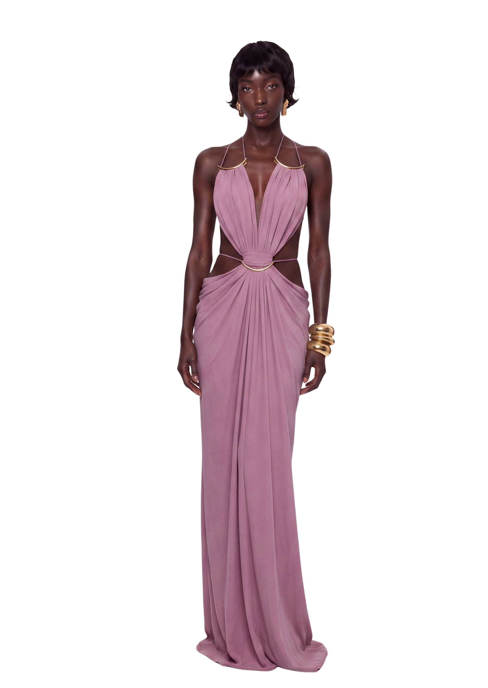 Kaelem Open Back Stretch Maxi Dress In Grayish Pink