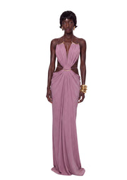 Kaelem Open Back Stretch Maxi Dress In Grayish Pink