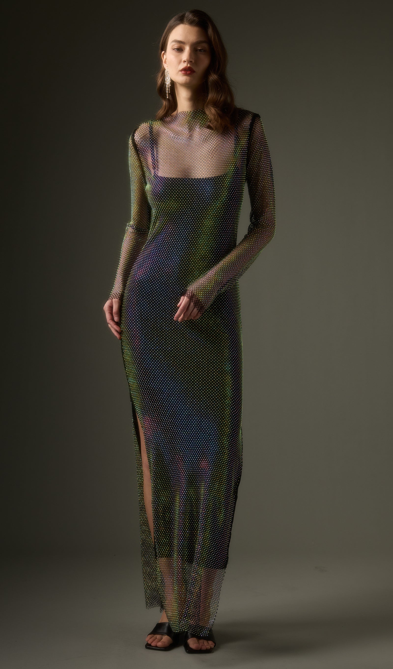Mesh With Monochrome Maxi Dress In Colored Diamonds