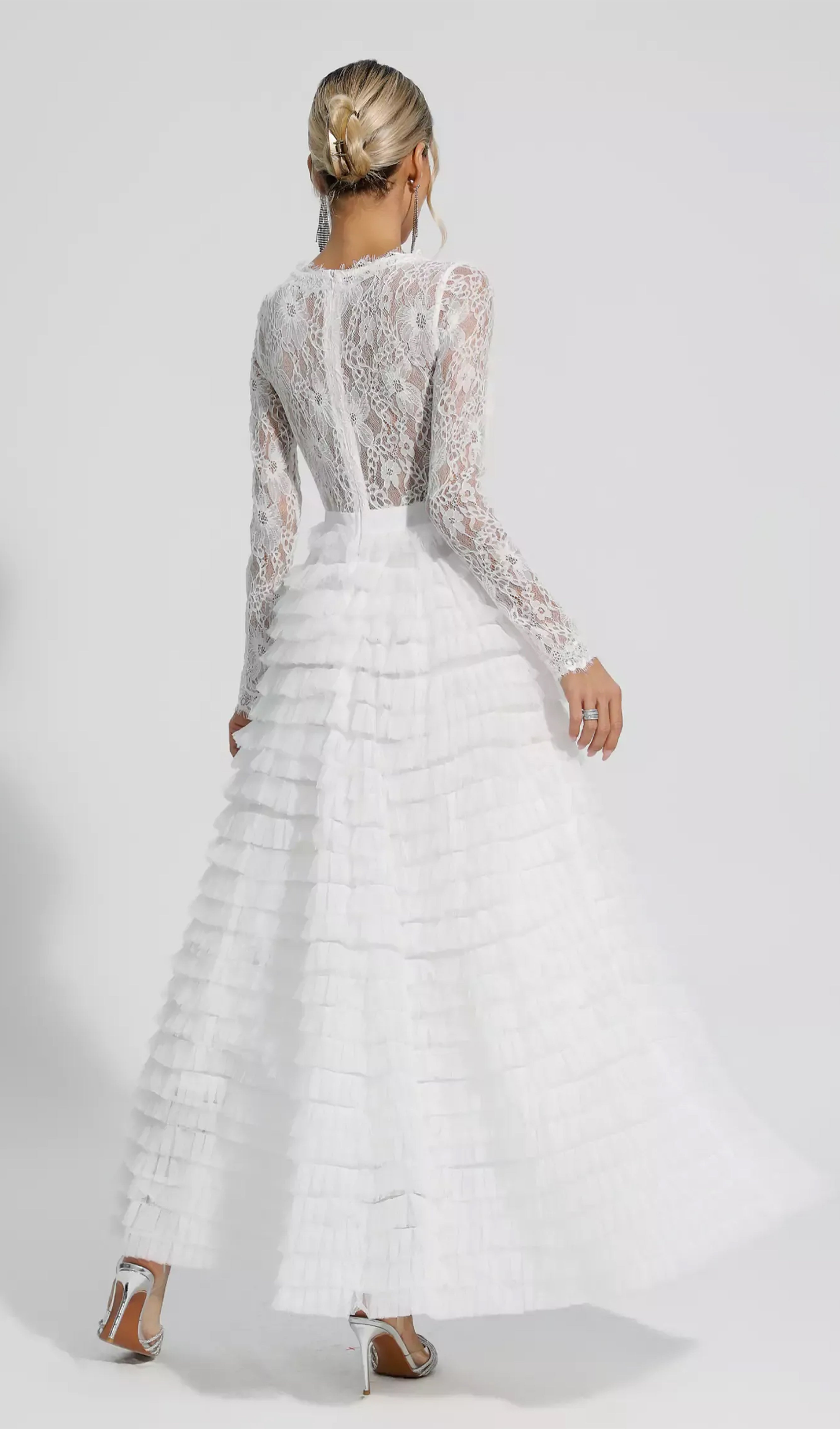 Long Sleeve Lace Mesh Midi Layered Dress