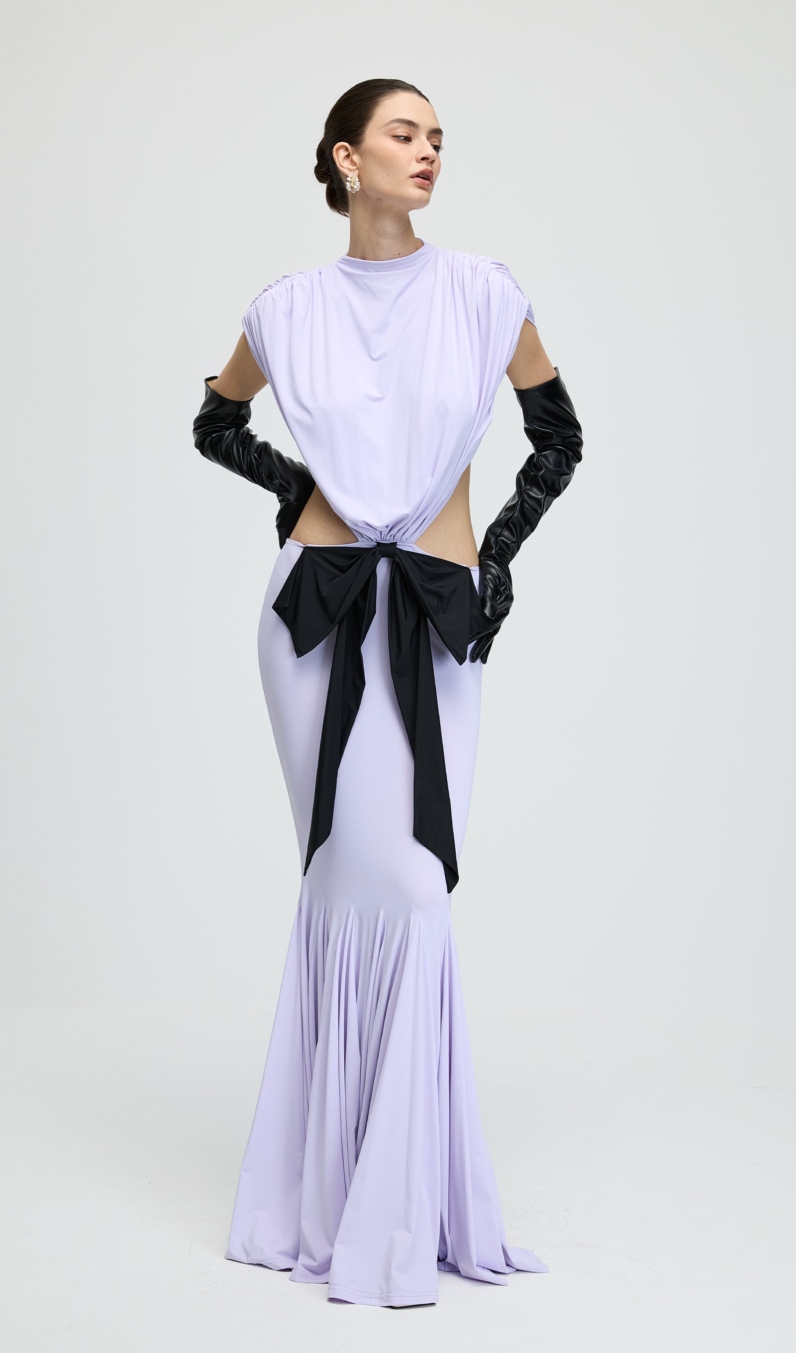 Jersey  Cut Out Detail Bow Maxi Dress In Purple