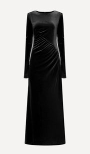 Long Sleeved Gathers  Maxi Dress Black