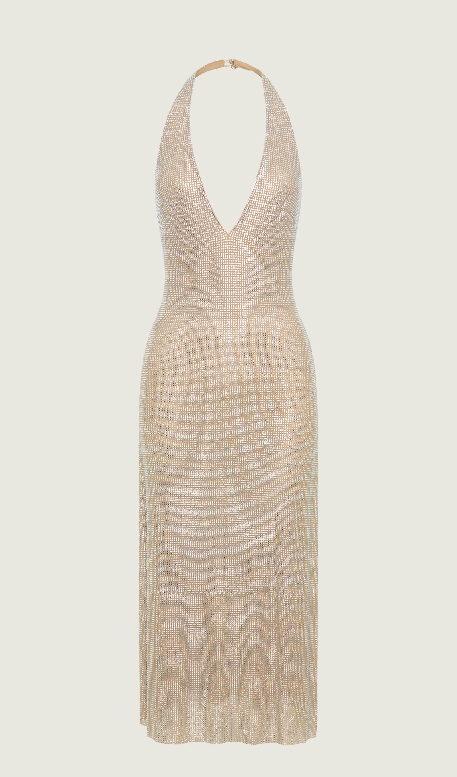 Diamante Halter Midi Dress - Nude