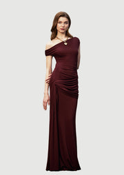 Solid Slinky Fishtail Maxi Dress - Mahogany