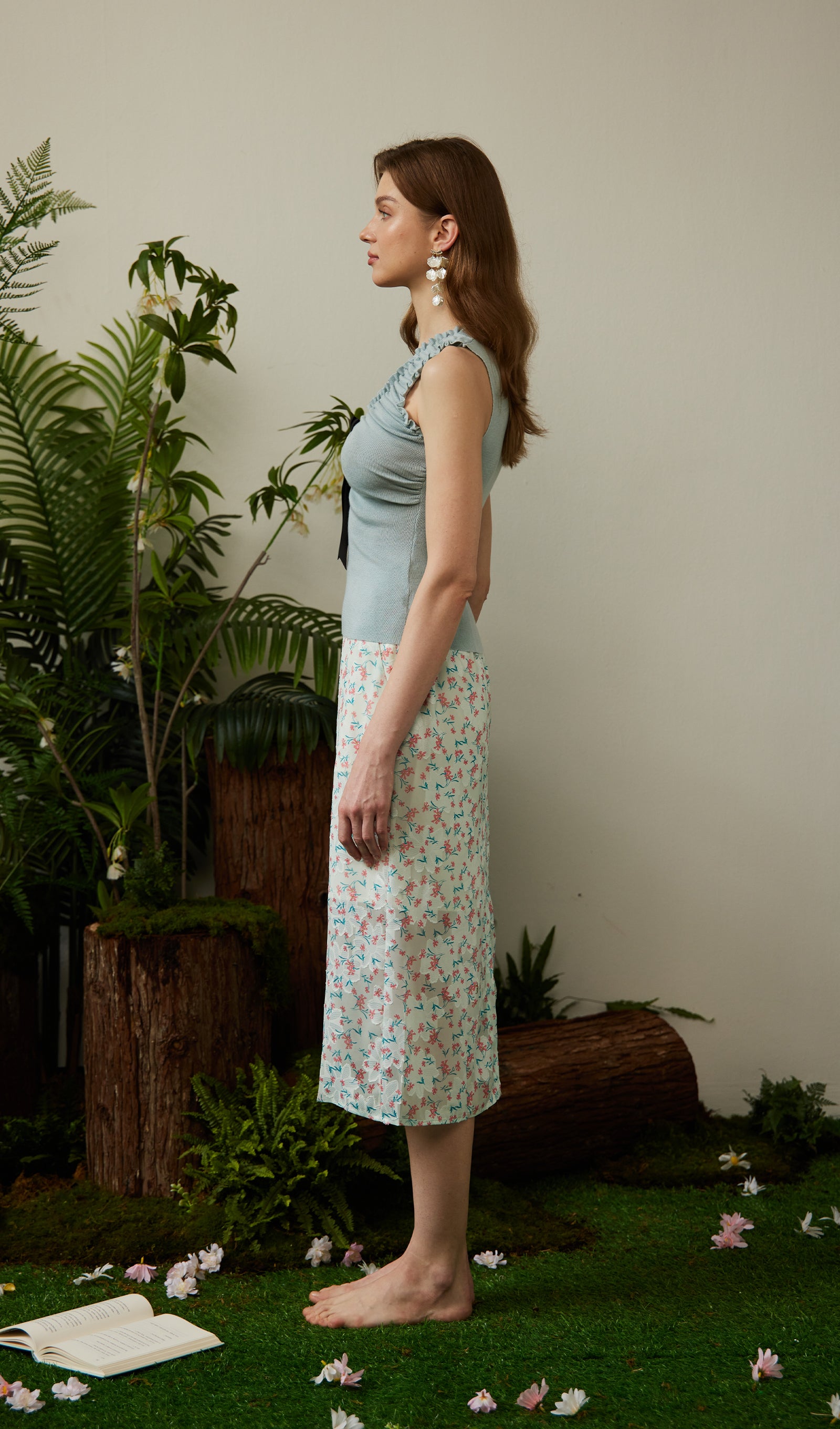 Floral Print Split Midi Skirt