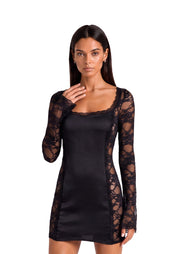 Abay Long Ssleeved Lace Satin Mini Dress
