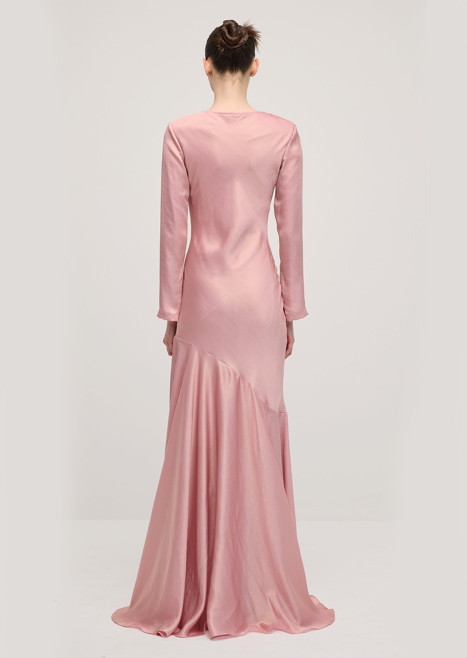 Fitted Satin With Rhinestones Maxi Dress In Pink