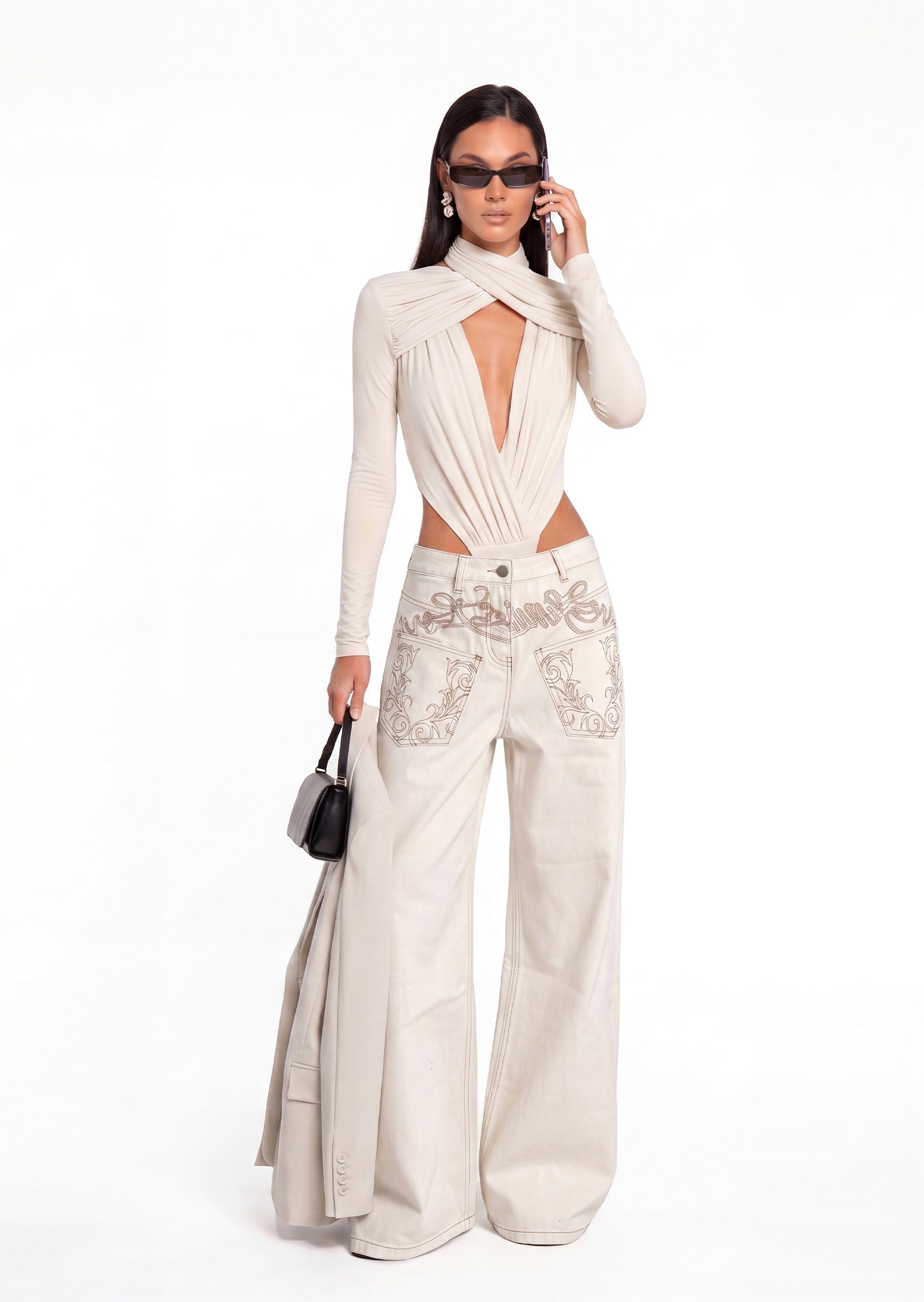 Occhave Cut Out Bodysuit In White