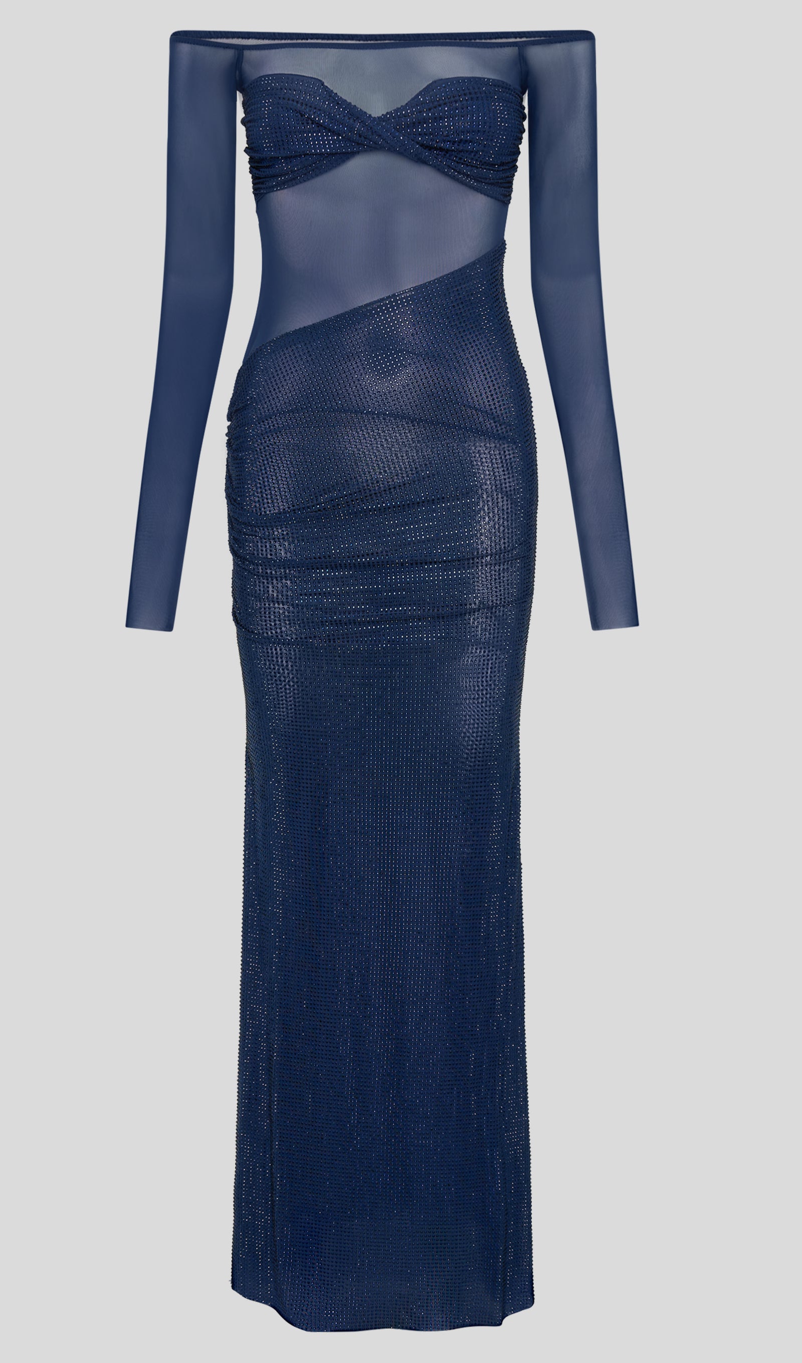 Diamante Off Shoulder Maxi Dress In Navy