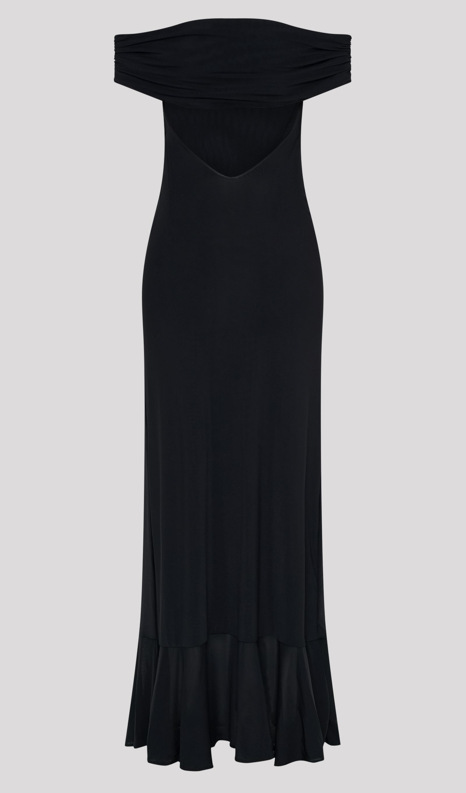 Off Shoulder Mesh Maxi Dress In Black