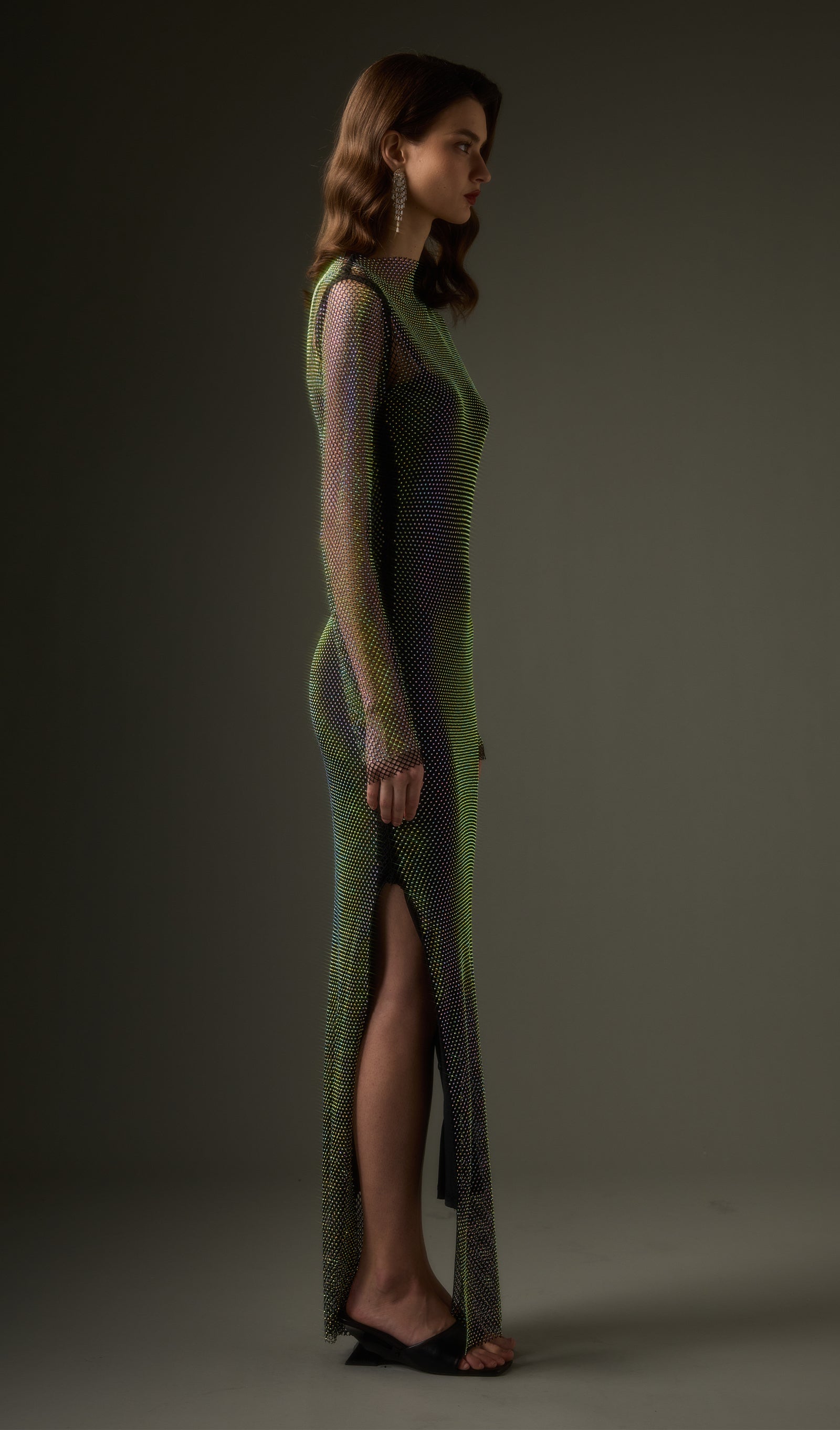 Mesh With Monochrome Maxi Dress In Colored Diamonds
