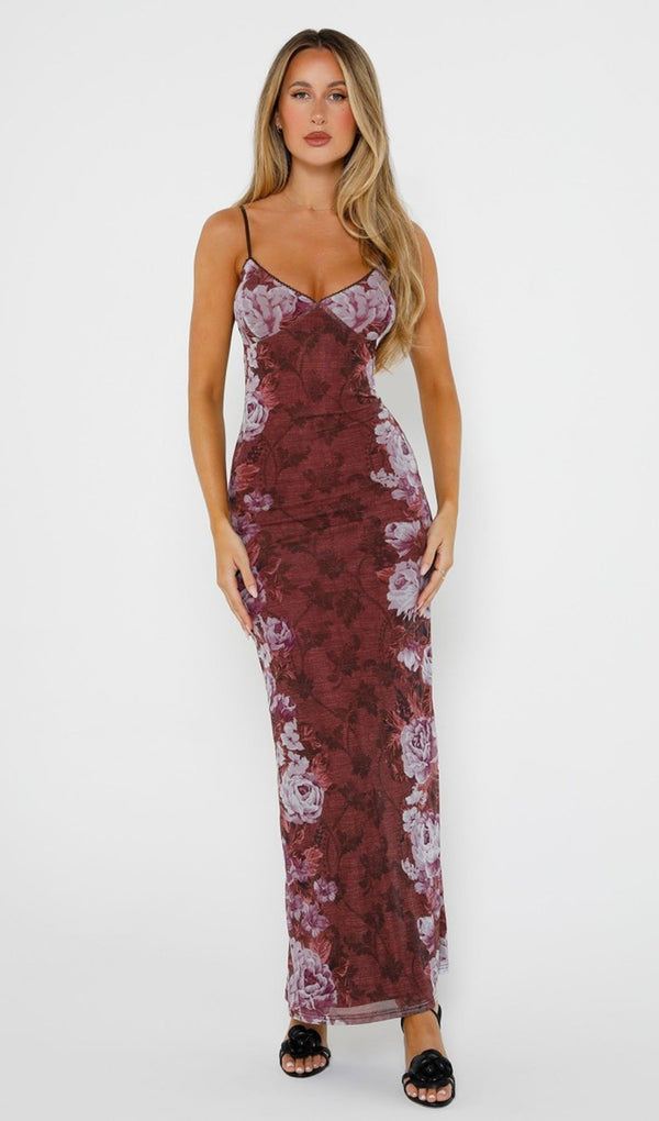 Floral Rose Stripe Maxi Dress