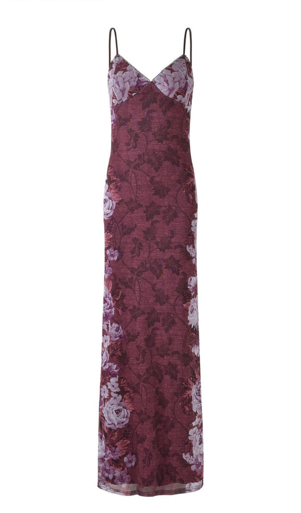 Trendy Floral Rose Stripe Maxi Dress