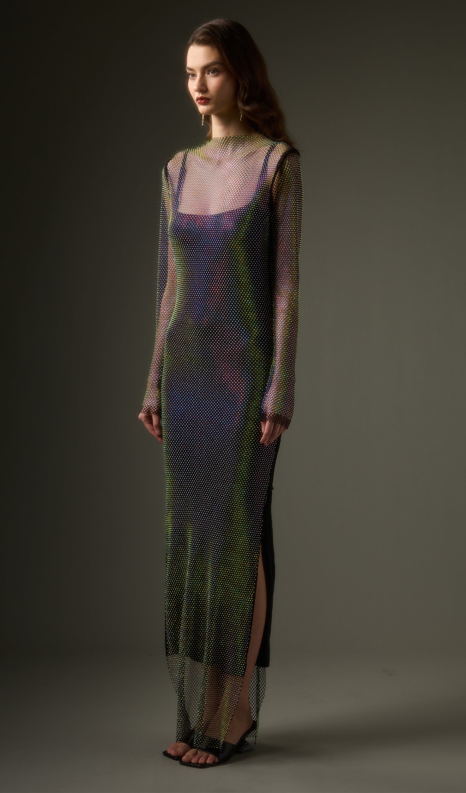 Mesh With Monochrome Maxi Dress In Colored Diamonds