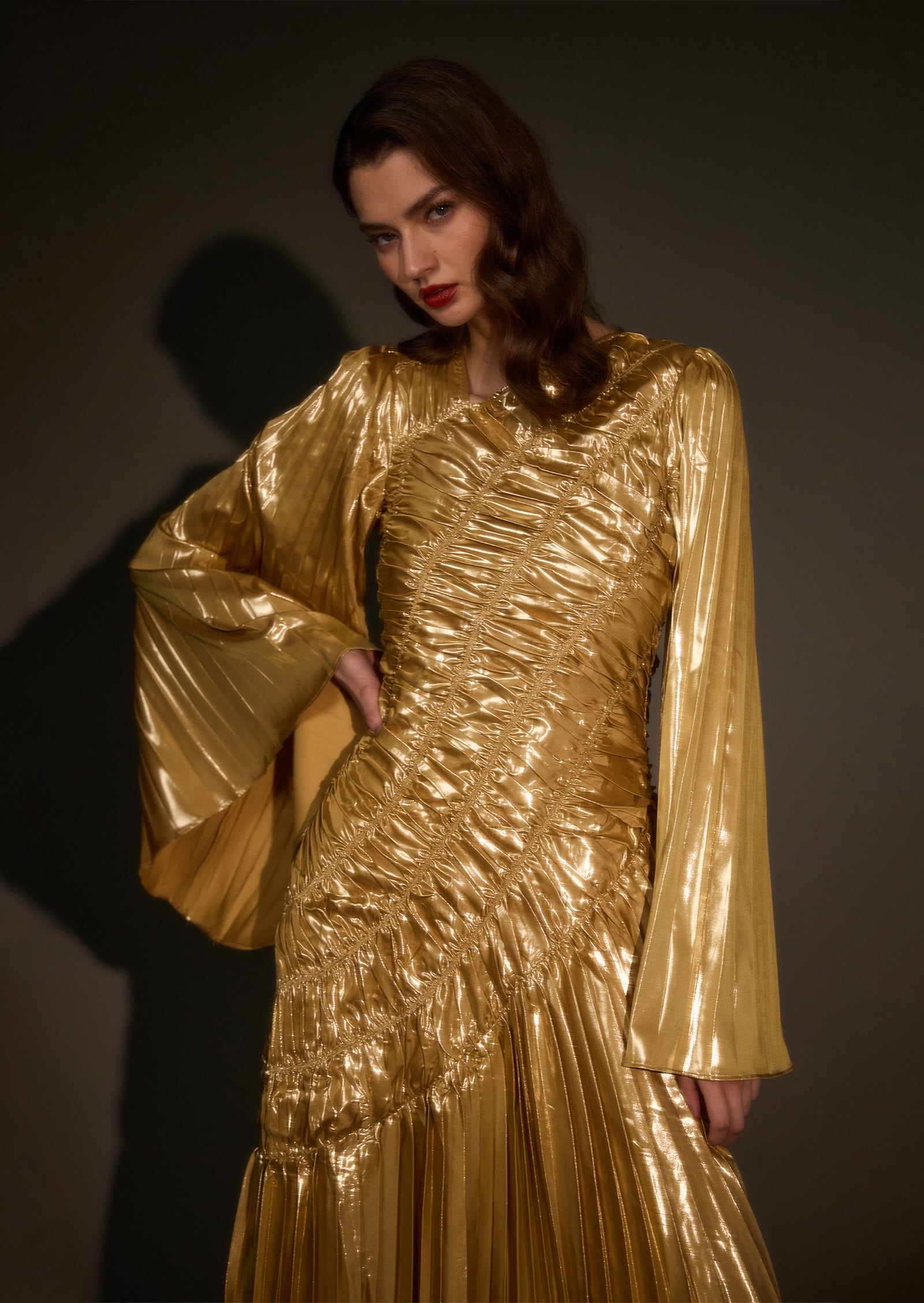 Metallic Maxi Dress In Gold