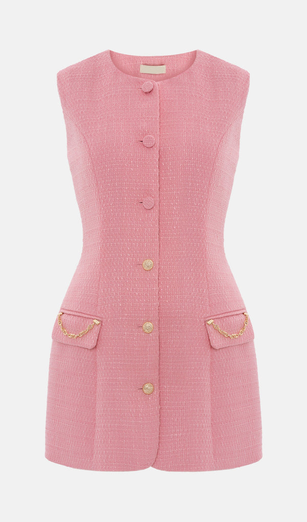 Sleeveless Mini Tweed Dress In Pink