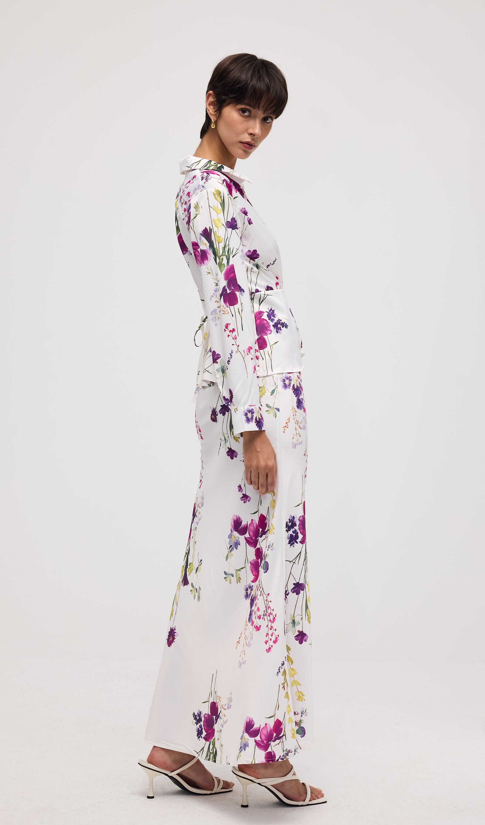 Floral Print Satin Maxi Skirt Two Piece Sets