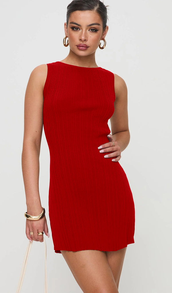 Mayok Open Back Mini Dress Red