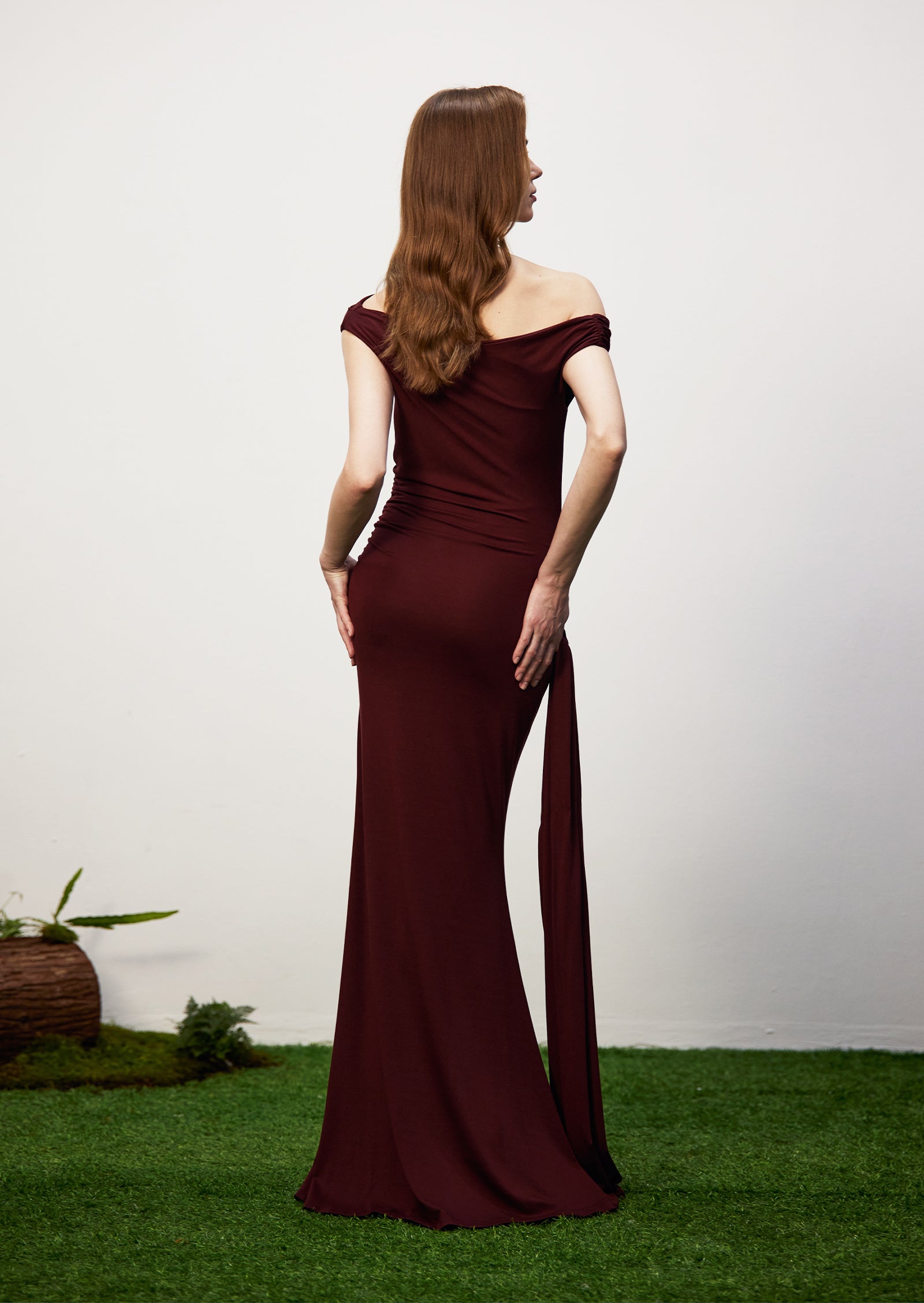 Solid Slinky Fishtail Maxi Dress - Mahogany