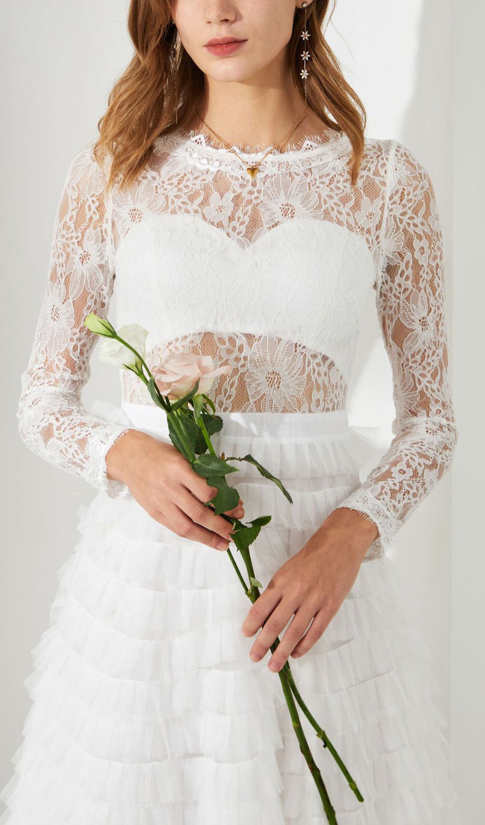 Long Sleeve Lace Mesh Midi Layered Dress